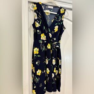 Kaileigh Navy and Yellow Floral Midi Dress